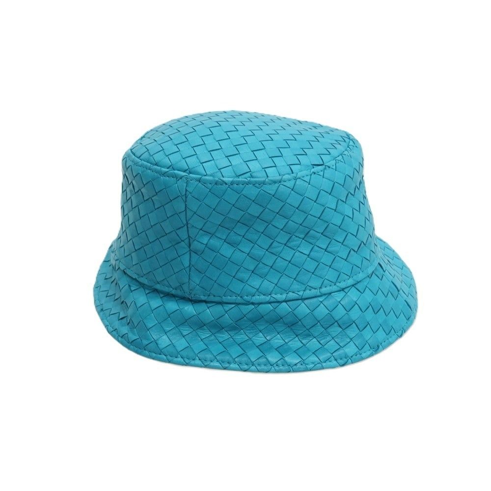 【中古】【未使用】ボッテガヴェネタ BOTTEGAVENETA 羊革 イントレチャート ナッパレザー バケットハット 帽子 ターコイズ【サイズM】【メンズ】