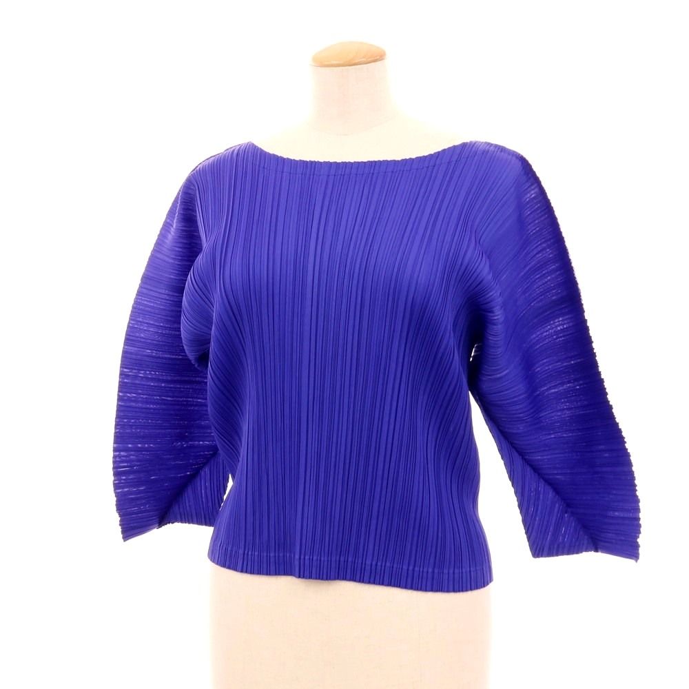 【中古】プリーツプリーズ PLEATS PLEASE ポリエステル プリーツ カットソー ブラウス ロイヤルブルー【サイズ4】【レディース】
