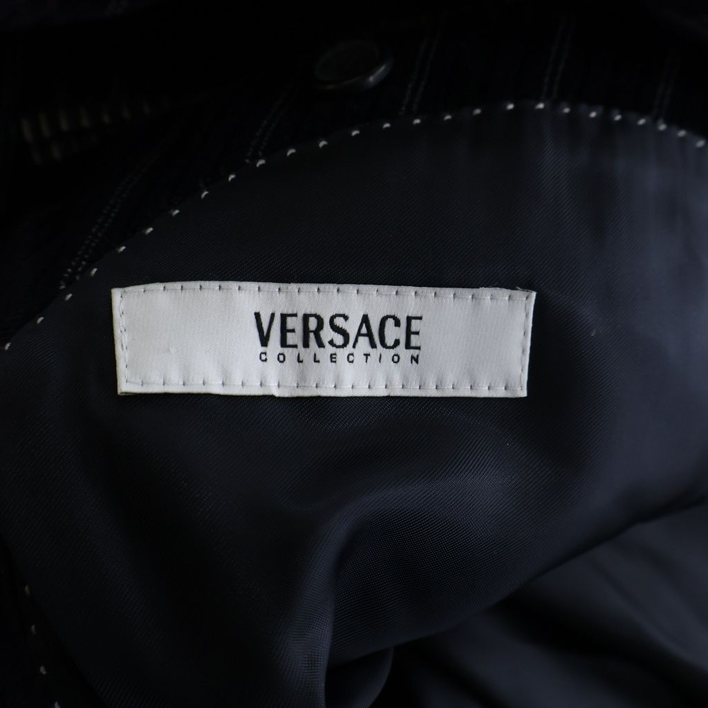VERSACE COLLECTION (ヴェルサーチコレクション) ベロア ストライプ 2B テーラードジャケット ブラック/パープル