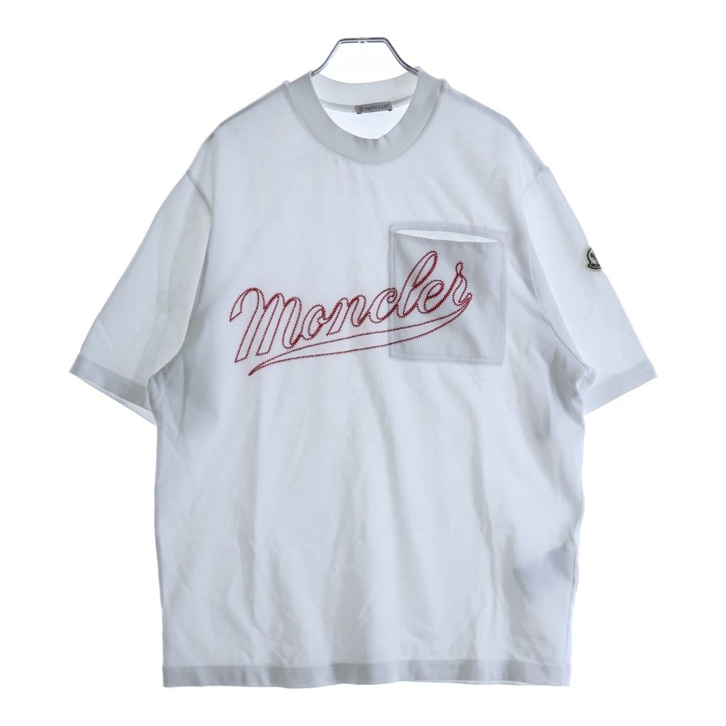 MONCLER (モンクレール) ロゴ刺繍 クルーネック 半袖Tシャツ ホワイト