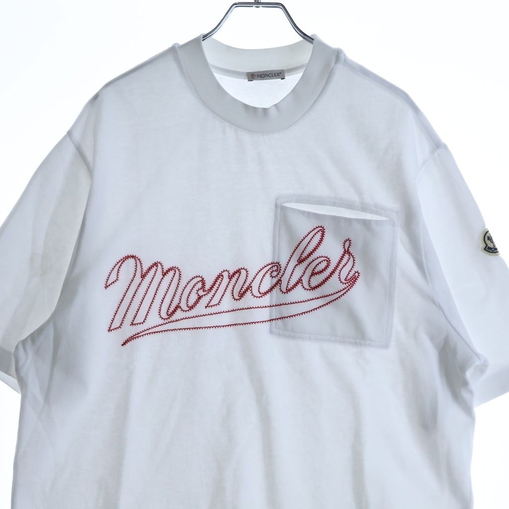 モンクレール ロゴ エンブロイダリー Tシャツ 8C000 05 899H5 MONCLER (モンクレール) ロゴ刺繍 クルーネック 半袖Tシャツ ホワイト