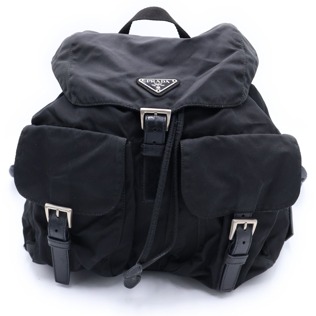 PRADA (プラダ) ロゴ三角プレート テスート バックパック リュックサック ブラック ナイロン B2811 シルバー金具