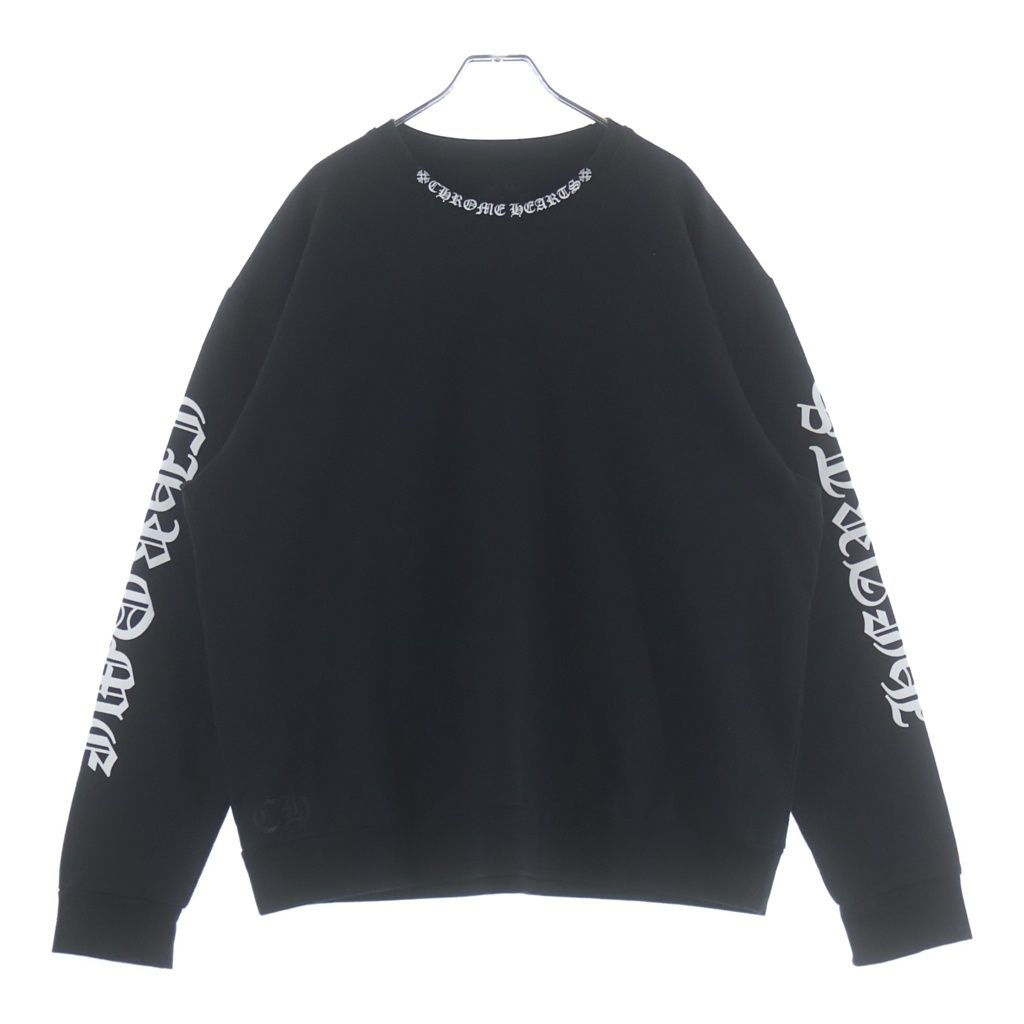 CHROME HEARTS (クロムハーツ) SWTSHRT PLVR ネックロゴプリント クルーネック スウェットトレーナー ブラック