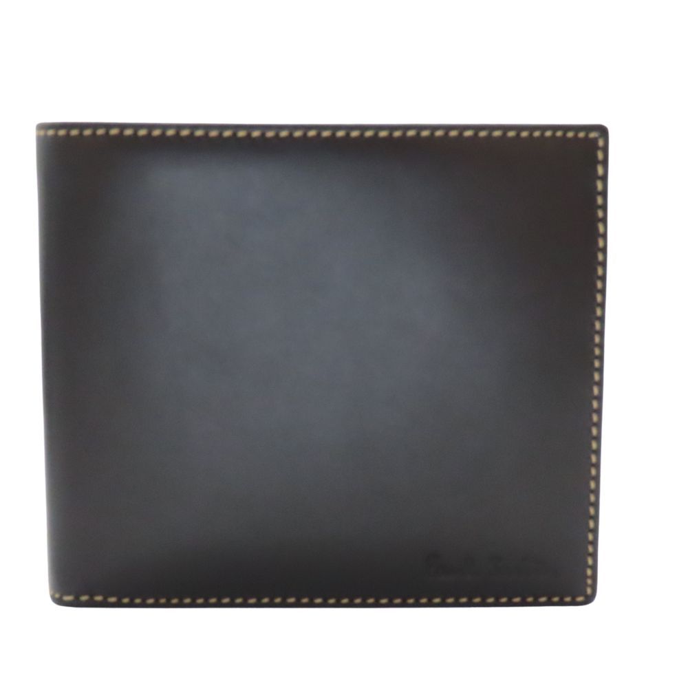 【中古】Paul Smith ポールスミス 2つ折り財布 黒 ブラック レザー ウォレット メンズ マルチストライプ サイフ ステッチ A2602254【無料ギフトラッピング承ります】