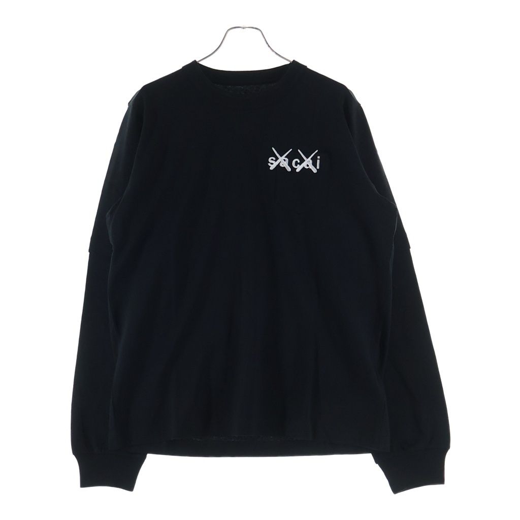 Sacai (サカイ) 21AW ×KAWS EMBROIDERY LONG SLEEVE T-SHIRT カウズ コットン ロゴエンブロイダリー レイヤード クルーネック長袖Tシャツ カットソー ブラック 21-0287S