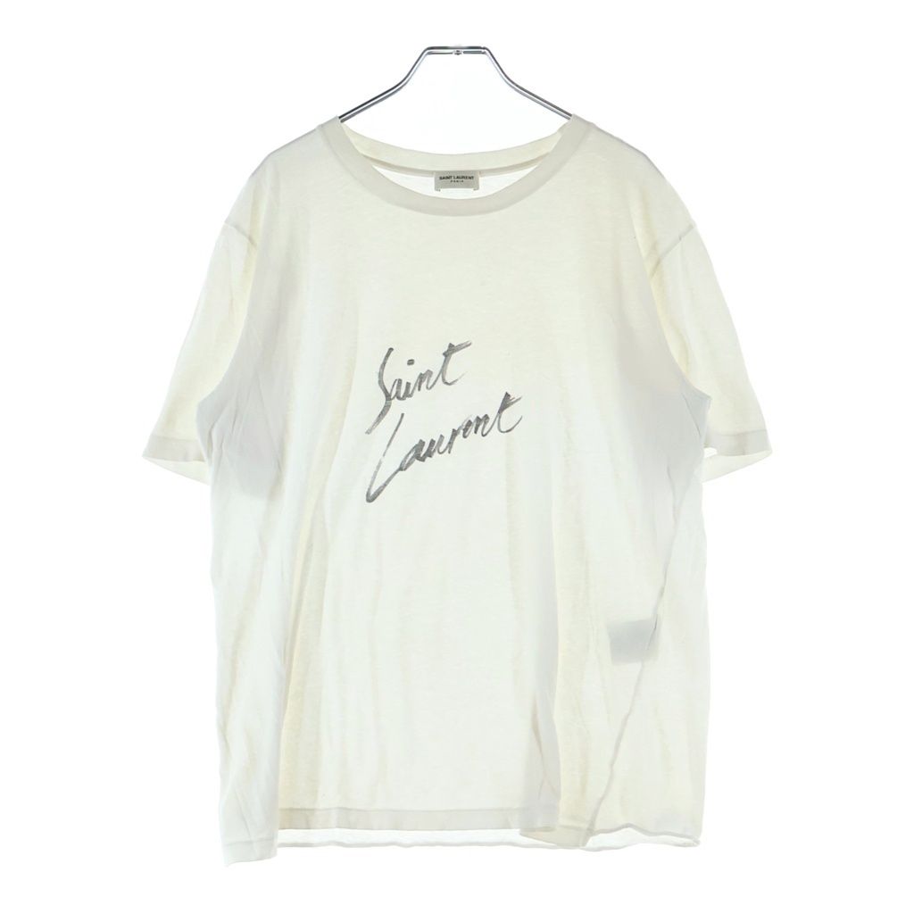 SAINT LAURENT PARIS (サンローランパリ) シグネチャーロゴプリント クルーネック 半袖Tシャツ ホワイト 480335 YB2IS