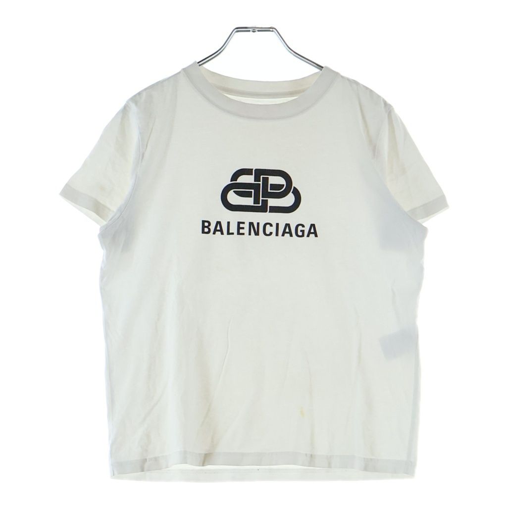 BALENCIAGA (バレンシアガ) BBロゴプリント クルーネック 半袖Tシャツ ホワイト レディース 578133 TEV48