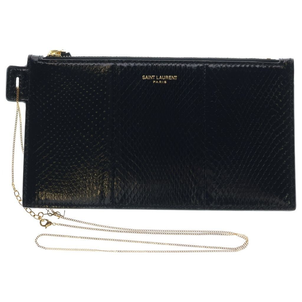 SAINT LAURENT PARIS (サンローランパリ) PYTHON CHAIN POCHETTE 669907 パイソンチェーンポシェット ショルダーバッグ ブラック