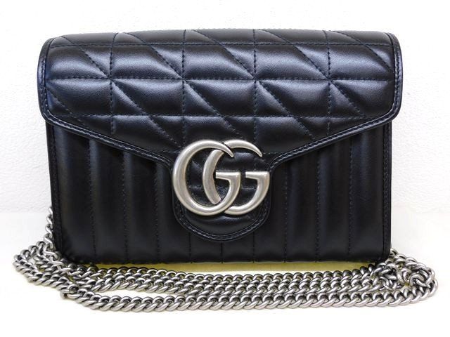美品 GUCCI グッチ ■ GGマーモント チェーンショルダー 2WAYクラッチ 474575 チェーンウォレット 財布 黒 ブラック レザー GUCCI □8E 81,400円