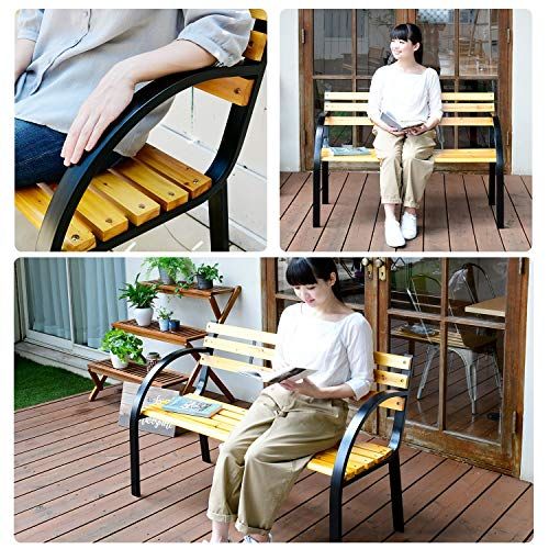 ガーデンマスター(Gardenmaster) ガーデンベンチ 幅112×奥行58×高さ75cm スチール 天然木 お庭 ベランダ テラス バルコニー 休憩所 LC-D08C(沖縄・離島の方発送不可）) fac531bc
