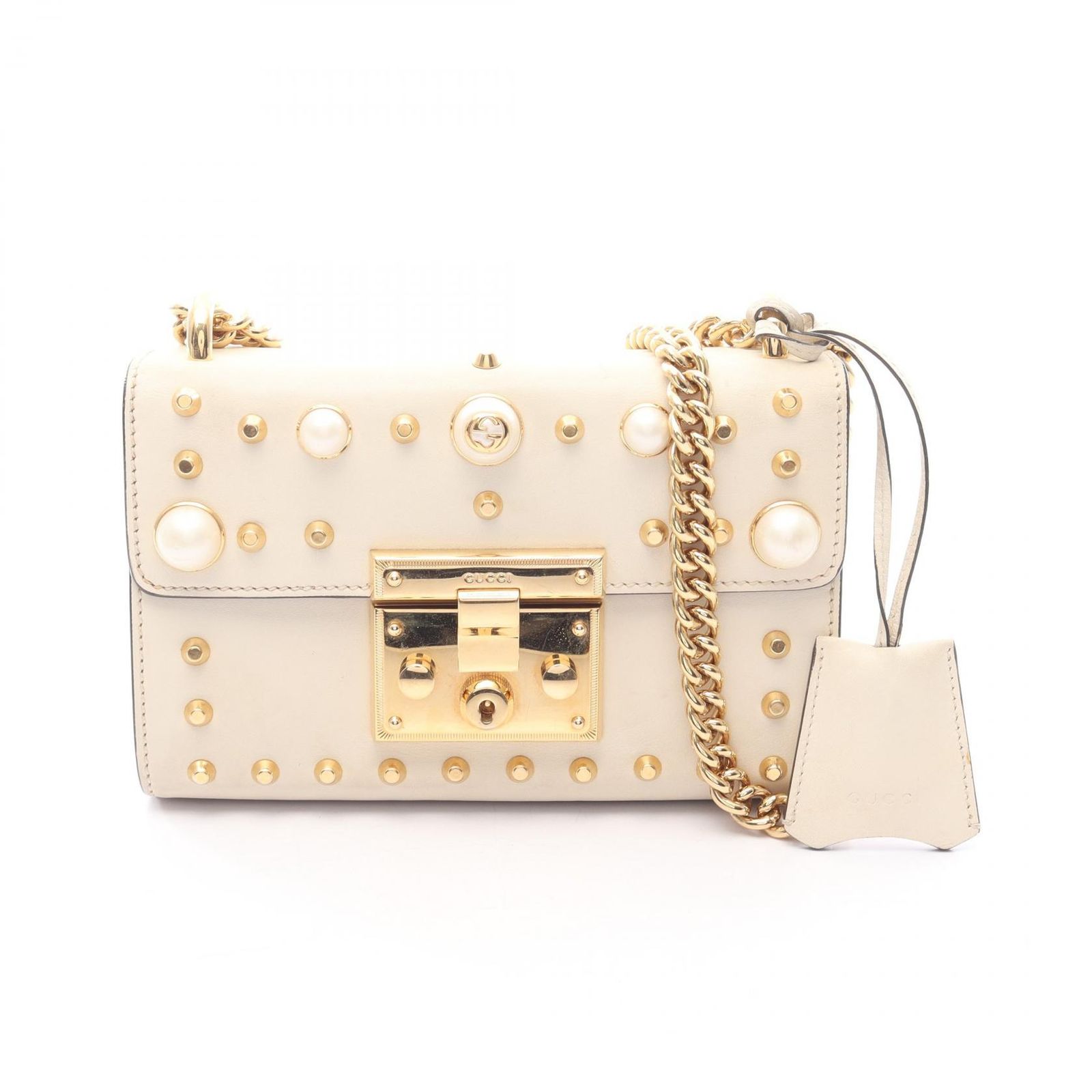 グッチ GUCCI ショルダーバッグ 432182 ホワイト レザー パドロック チェーンショルダー レディース Used B