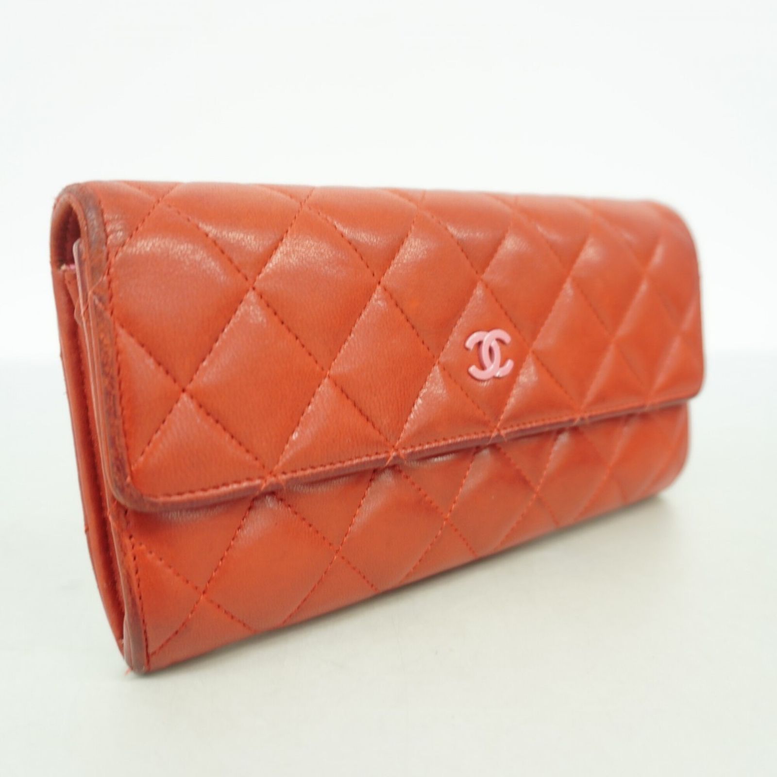 シャネル(Chanel) シャネル 長財布 マトラッセ ラムスキン レッド