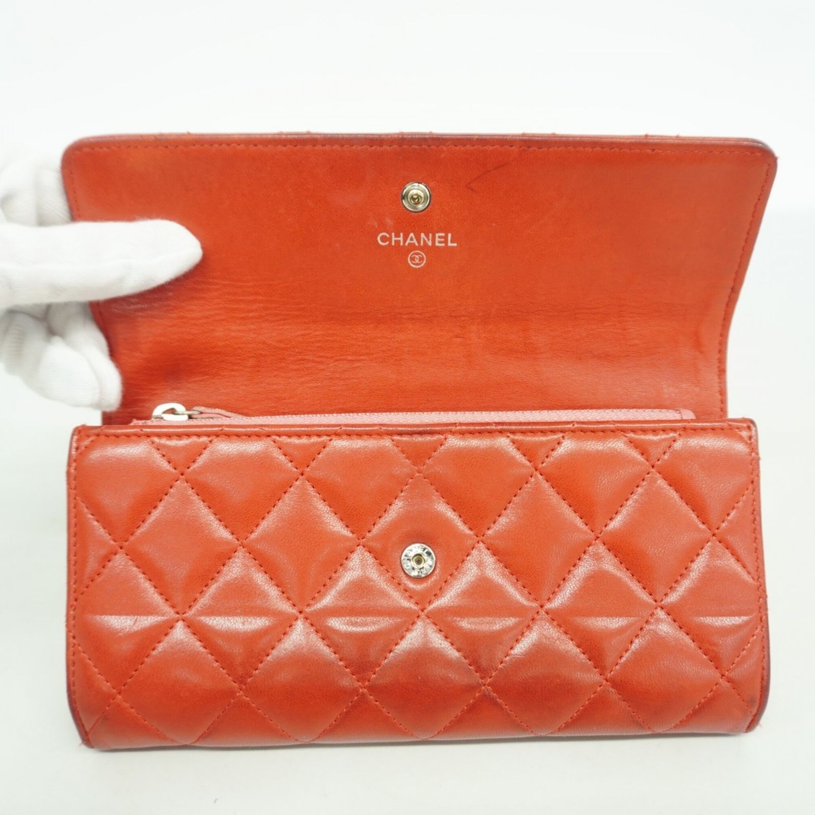 シャネル(Chanel) シャネル 長財布 マトラッセ ラムスキン レッド