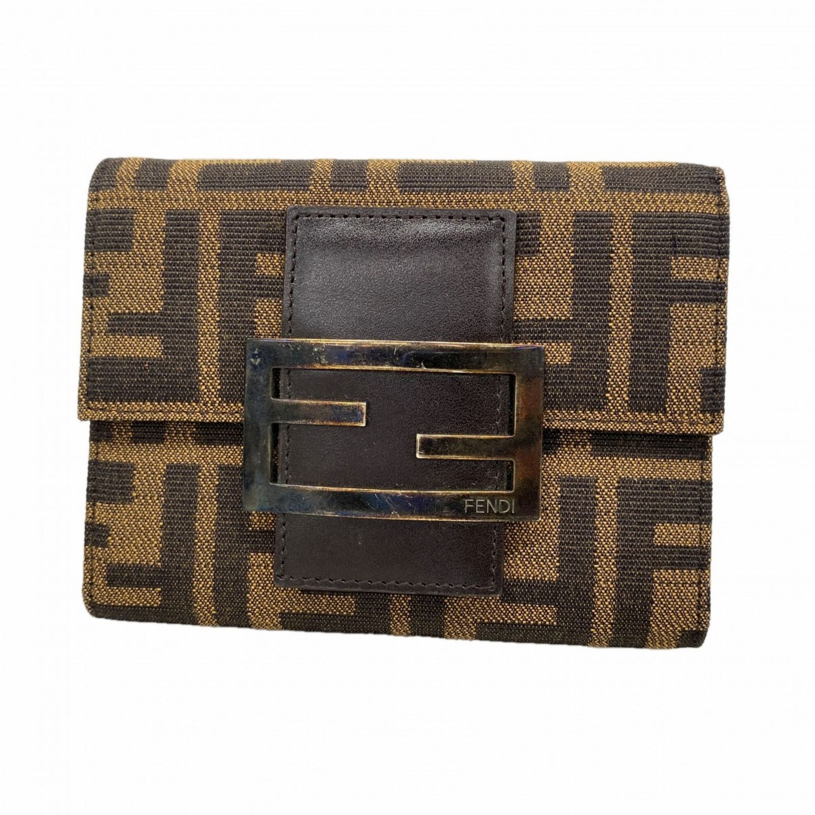 フェンディ(Fendi) フェンディ 三つ折り財布 ズッカ ナイロンキャンバス ブラウン レディース