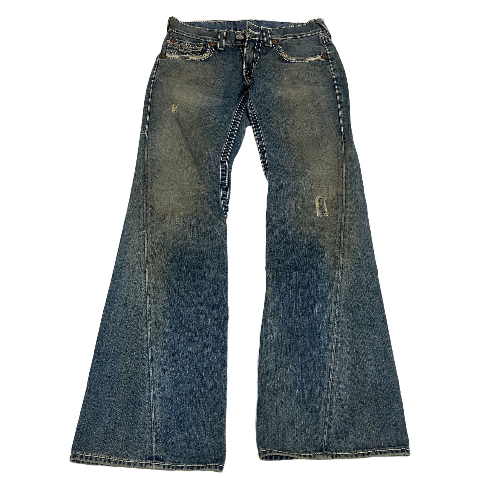 TRUE RELIGION JOEY BIG T デニム 112790 白ステッチ SEAT33 トゥルー レリジョン パンツ ダメージ ジーンズ 中古 O11137730