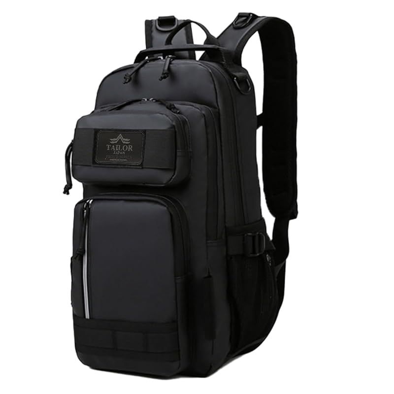 [TAILOR JAPAN] リュックサック メンズ 防水リュック バッグパック アウトドアザック 軽量 スポーツ用 大容量 20L 1000Dナイロン (ブラック)