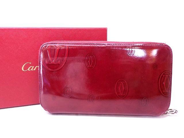 カルティエ 財布 ■ ハッピーバースデー ボルドー ラウンドファスナー ウォレット レディース 長財布 Cartier □8E
