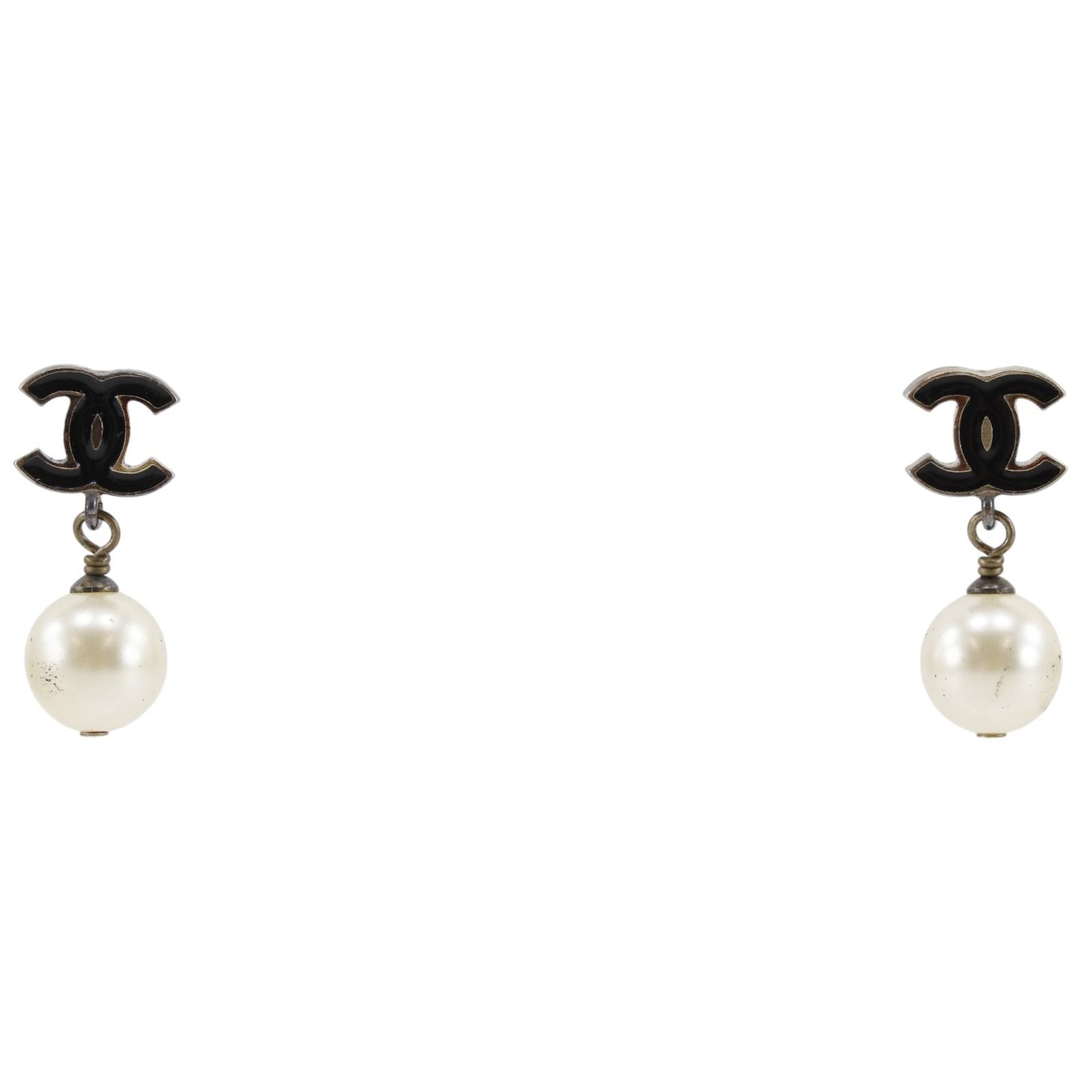 【CHANEL】シャネル ココマーク 金メッキ×フェイクパール 黒 12P レディース 4.6g ピアス