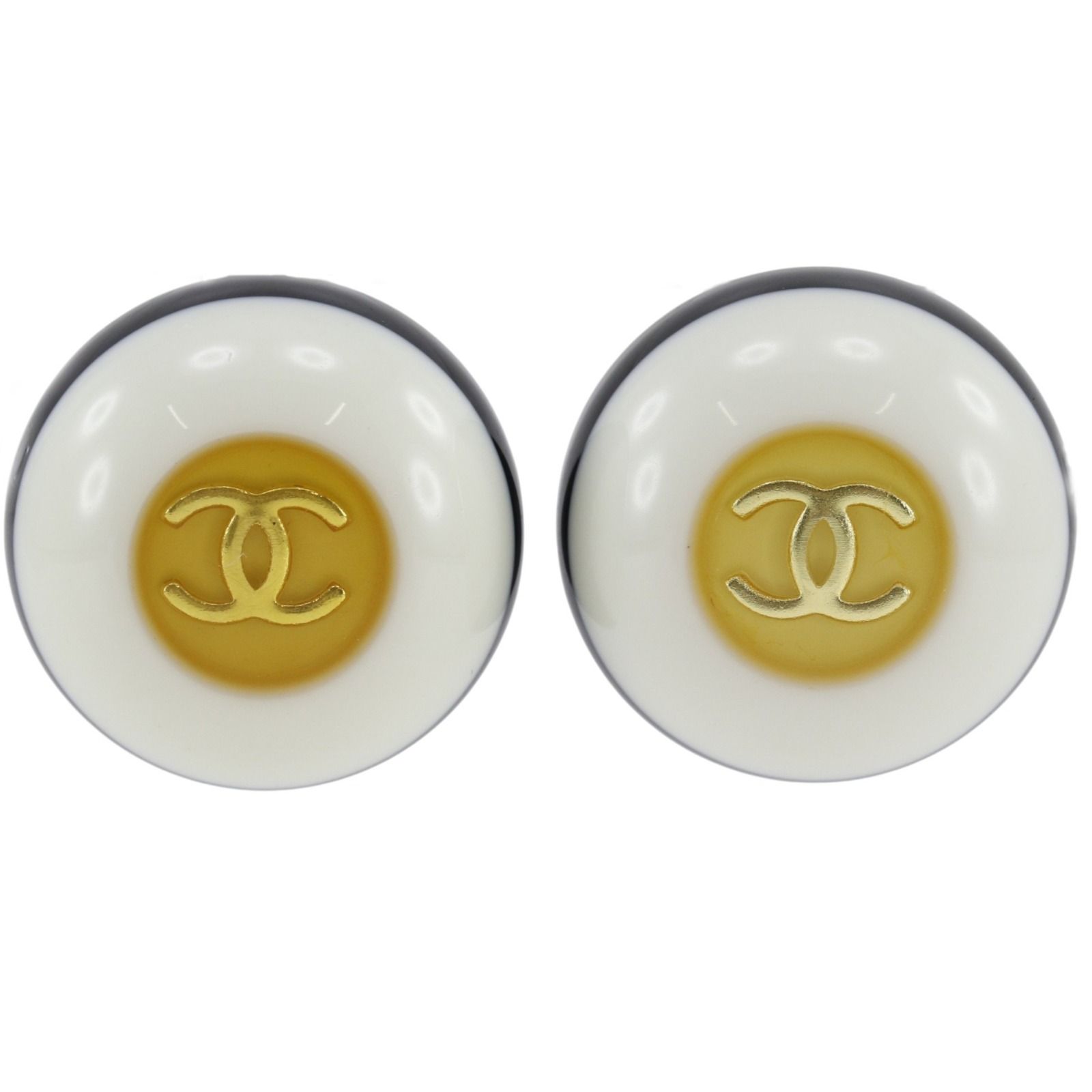 【CHANEL】シャネル ココマーク バイカラー ヴィンテージ プラスチック×金メッキ 白/黒 96P レディース 13.3g イヤリング