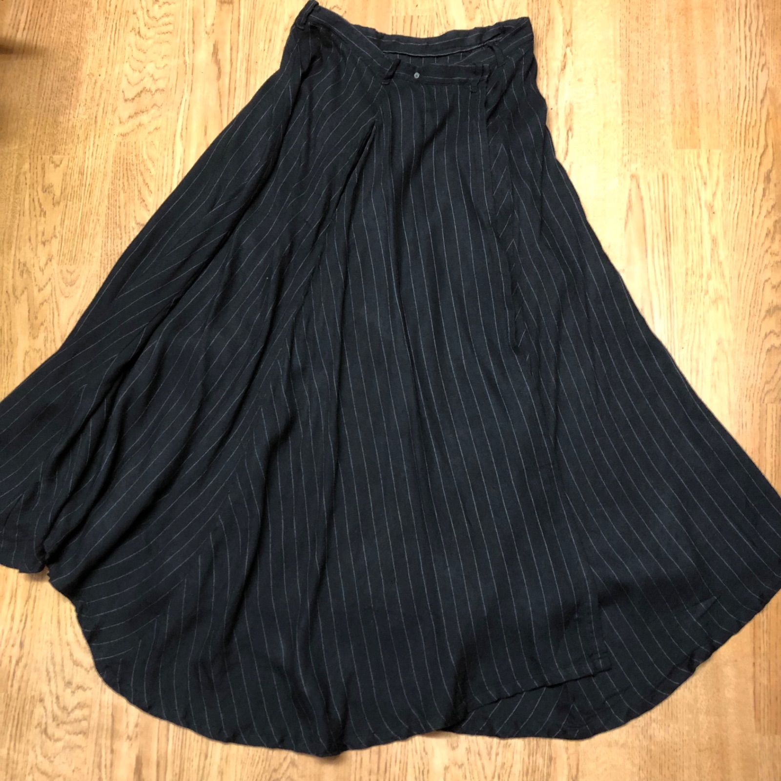Yohji Yamamoto ヨウジヤマモト レディース XS 日本製 ラップスカート 巻きスカート ロングスカート ストライプ柄 レーヨン100% 古着