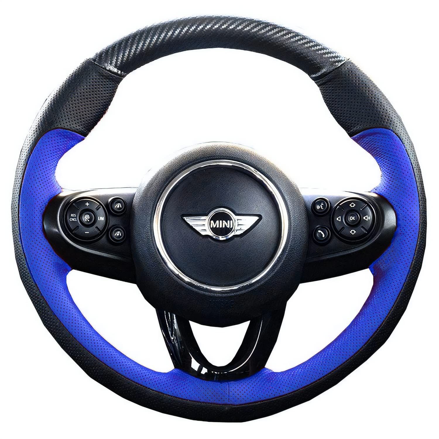 ハンドルカバー スカイベル(SKYBELL) 編み込み ミニクーパー BMW MINI f54 f55 f56 f57 f60 対応 縫い込み 式 ステアリング (ブルー)
