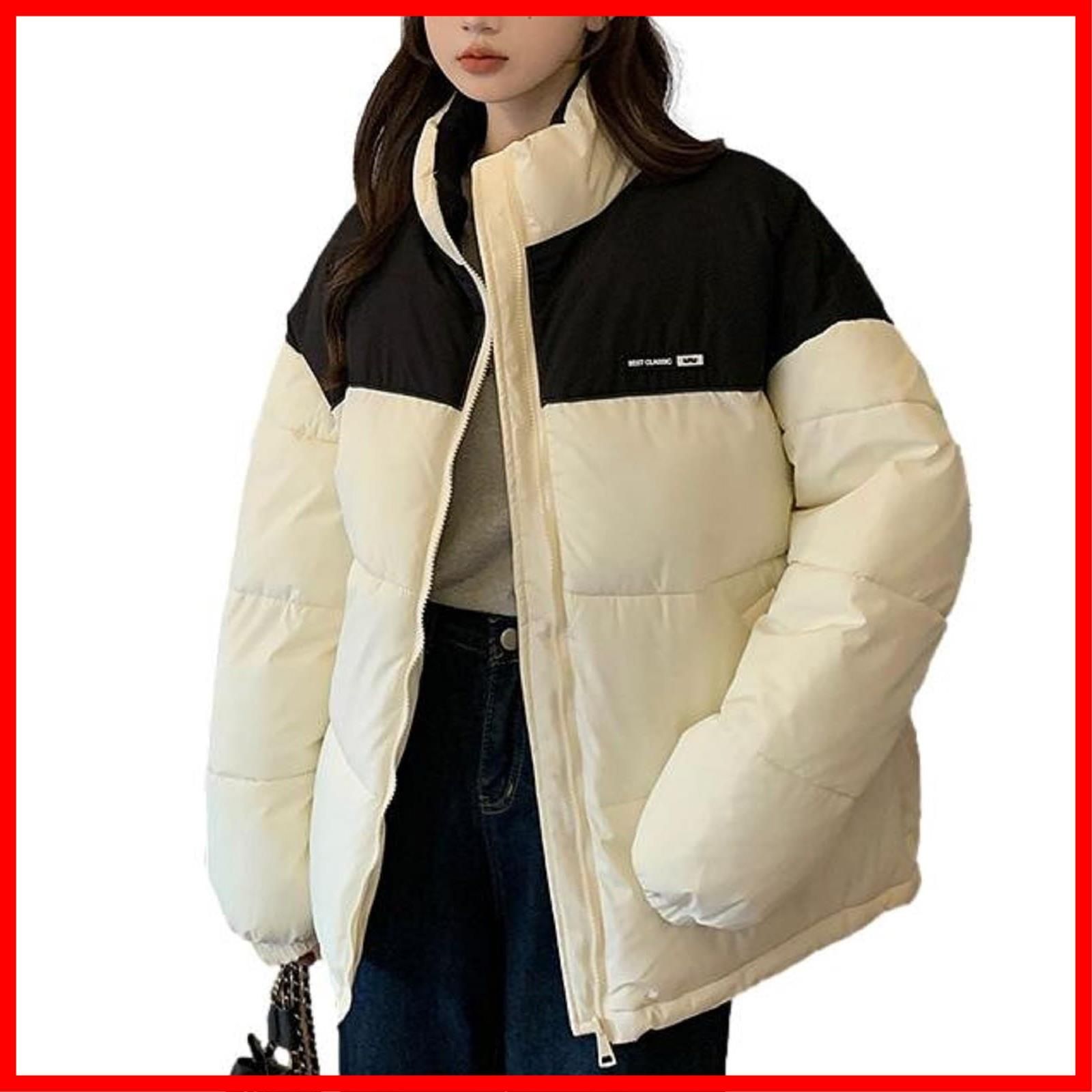 【新着商品】保温 防風 M?2XL 軽量 ホワイト ブラック アウター ジャンパー 風 冬 ダウン 入り ジャケット 中綿 レディース