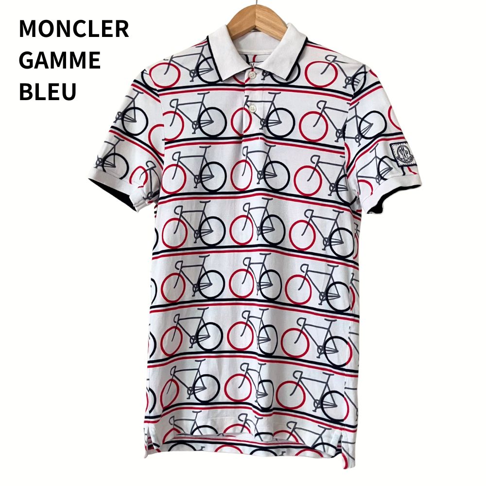 MONCLER GAMME BLEU 自転車柄ポロシャツ M トムブラウン 希少】MONCLER GAMME BLEU 自転車柄 ポロシャツ M トムブラウン