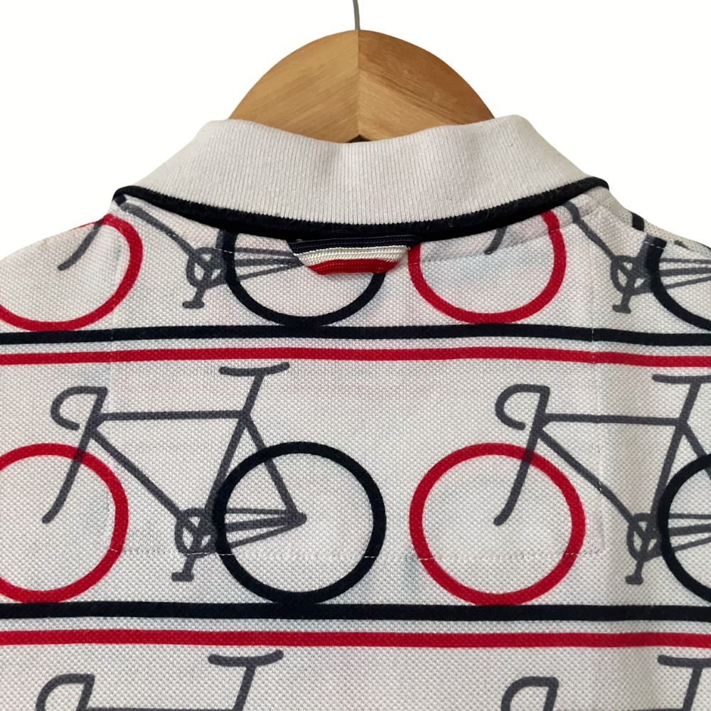 MONCLER GAMME BLEU 自転車柄ポロシャツ M トムブラウン 希少】MONCLER GAMME BLEU 自転車柄 ポロシャツ M トムブラウン