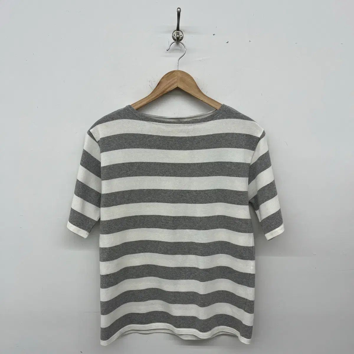SAINT JAMES セントジェームス 白/グレー ストライプ Tシャツ レディース XL