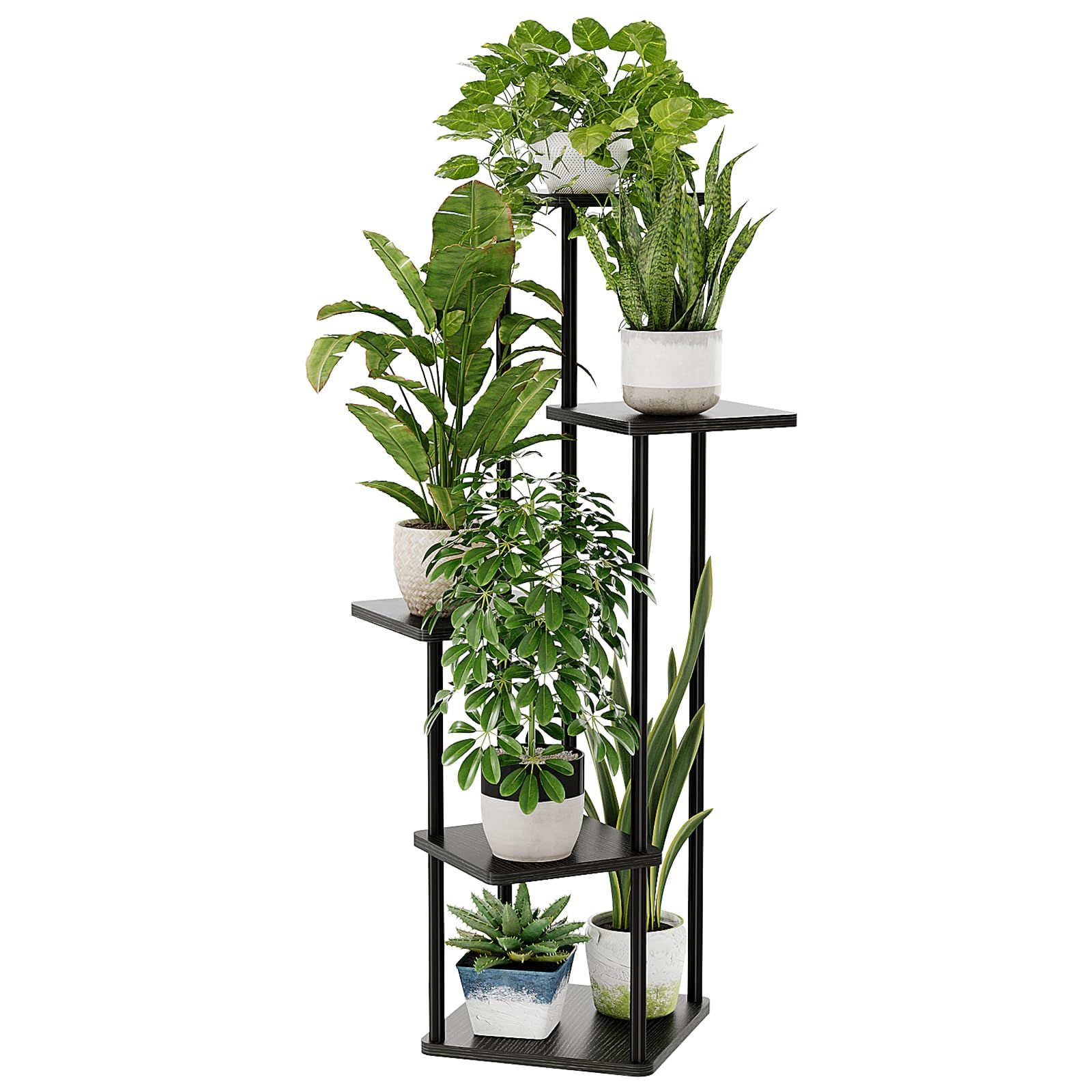 Bamworld フラワースタンド 室内 プランタースタンド 5段観葉植物 台 おしゃれ 植物 棚 植木鉢台 プランターラック リビング 寝室 ベランダ 黒as 77a24348