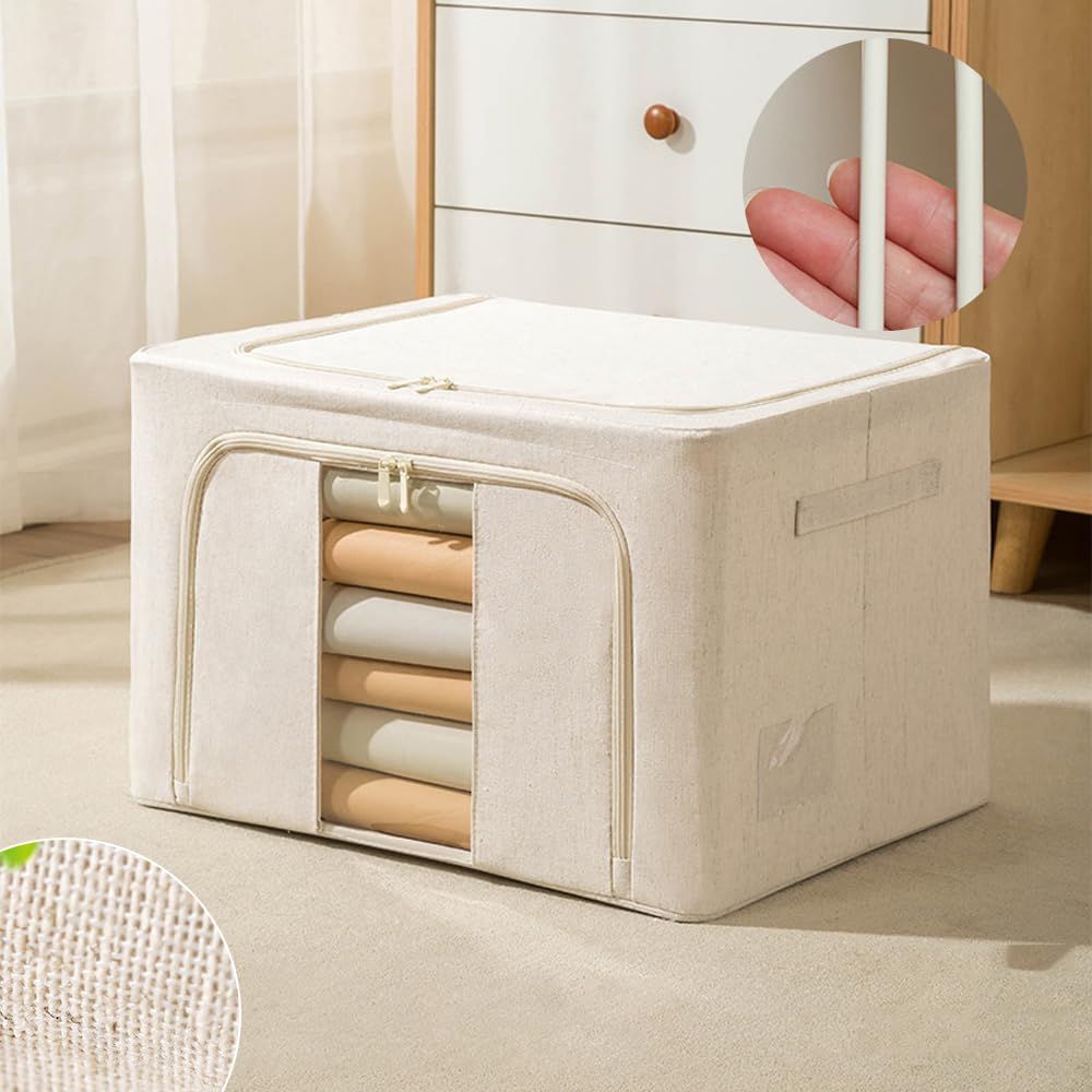 収納ボックス 折りたたみ 大容量 【100L×2個】 衣類収納 収納ケース ボックス 衣類収納袋 綿麻 洗濯可能 64×42×40cm 窓付き フタ付き おしゃれ 省スペース 押し入れ 洋服収納ボックス 布団 おもちゃ 整理 前開き 積み重ね 5a9d41e7