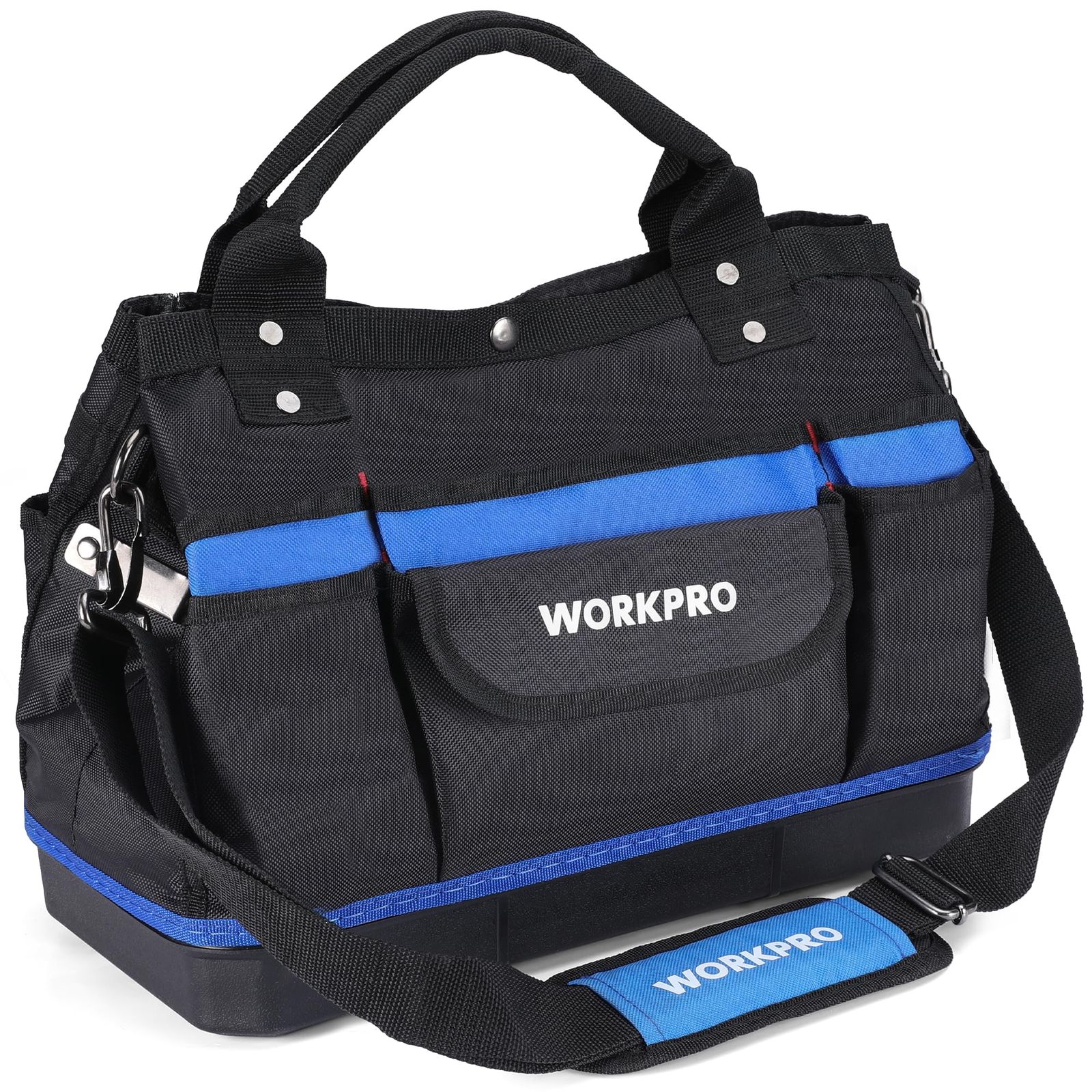 WORKPRO ツールバッグ 工具バッグ 工具入れ 道具袋 肩掛けベルト付き 大口収納 1680D オックスフォード 多機能 大容量 持ち運び 長さ39×幅20.5×高さ30.5cm 修理 作業 電気 家庭 アウトドア用★ 417639d6