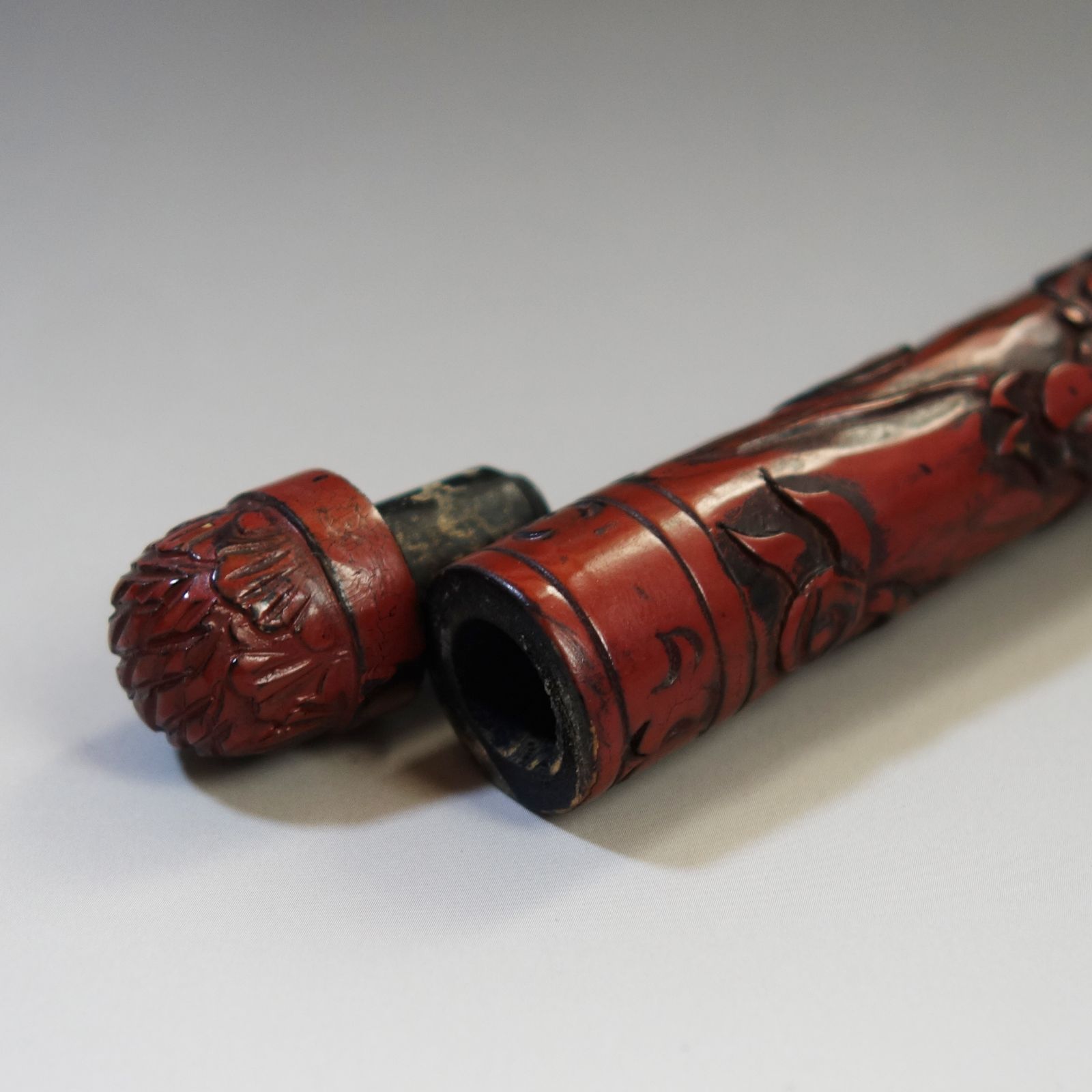 骨董逸品【四本爪の龍 香筒 木彫堆朱】漆器 堆朱 香筒 中国美術 中国古玩 骨董 古美術 Ca25080801