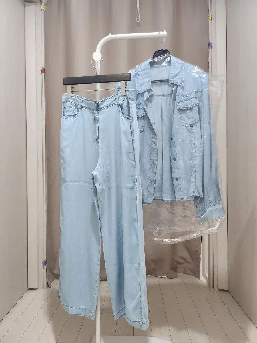 清涼デニムシャツ + ワイドパンツ セット 新品