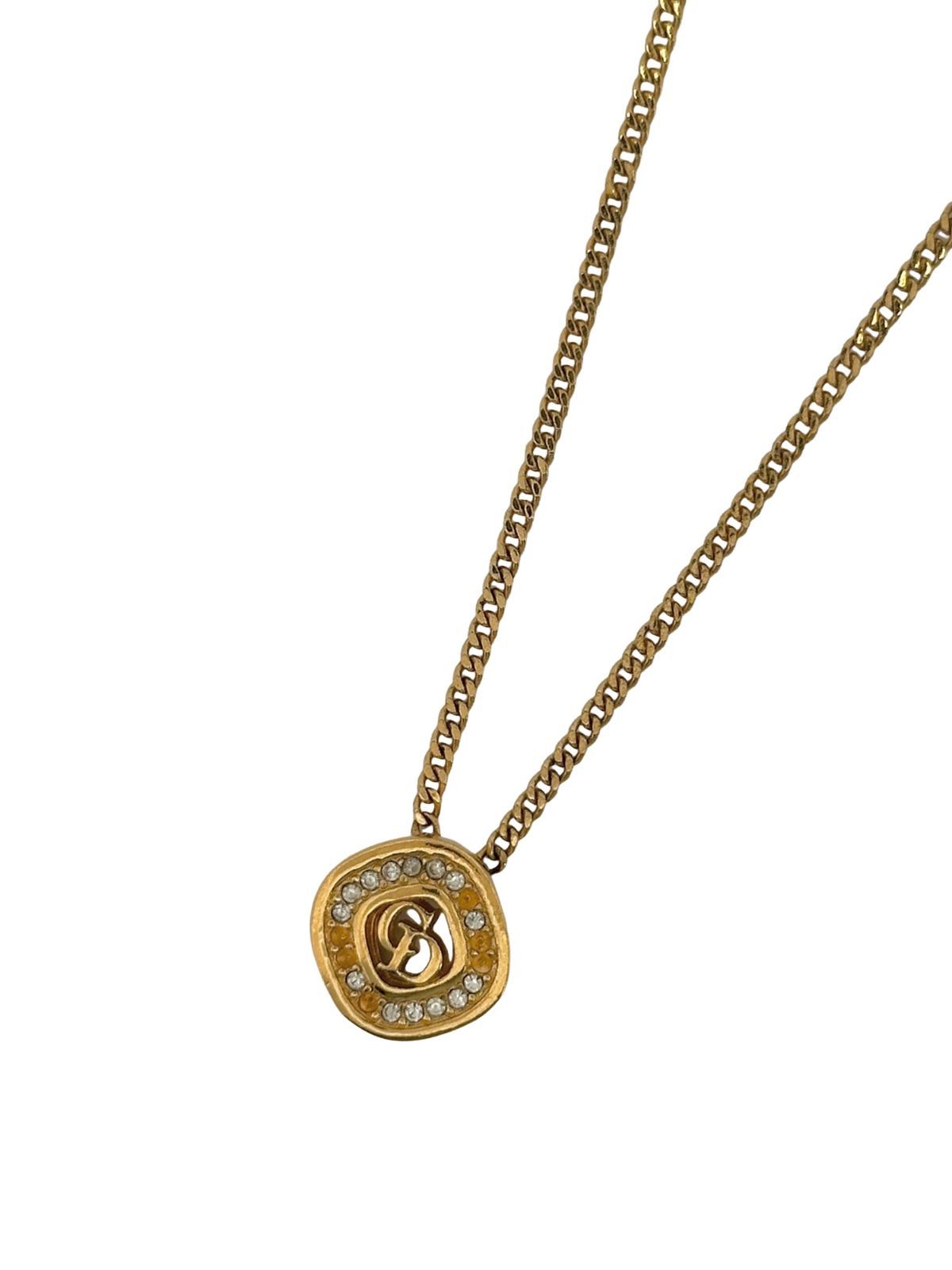 Christian Dior クリスチャンディオール ストーン ネックレス ペンダント アクセサリー 6.8g GP ゴールド