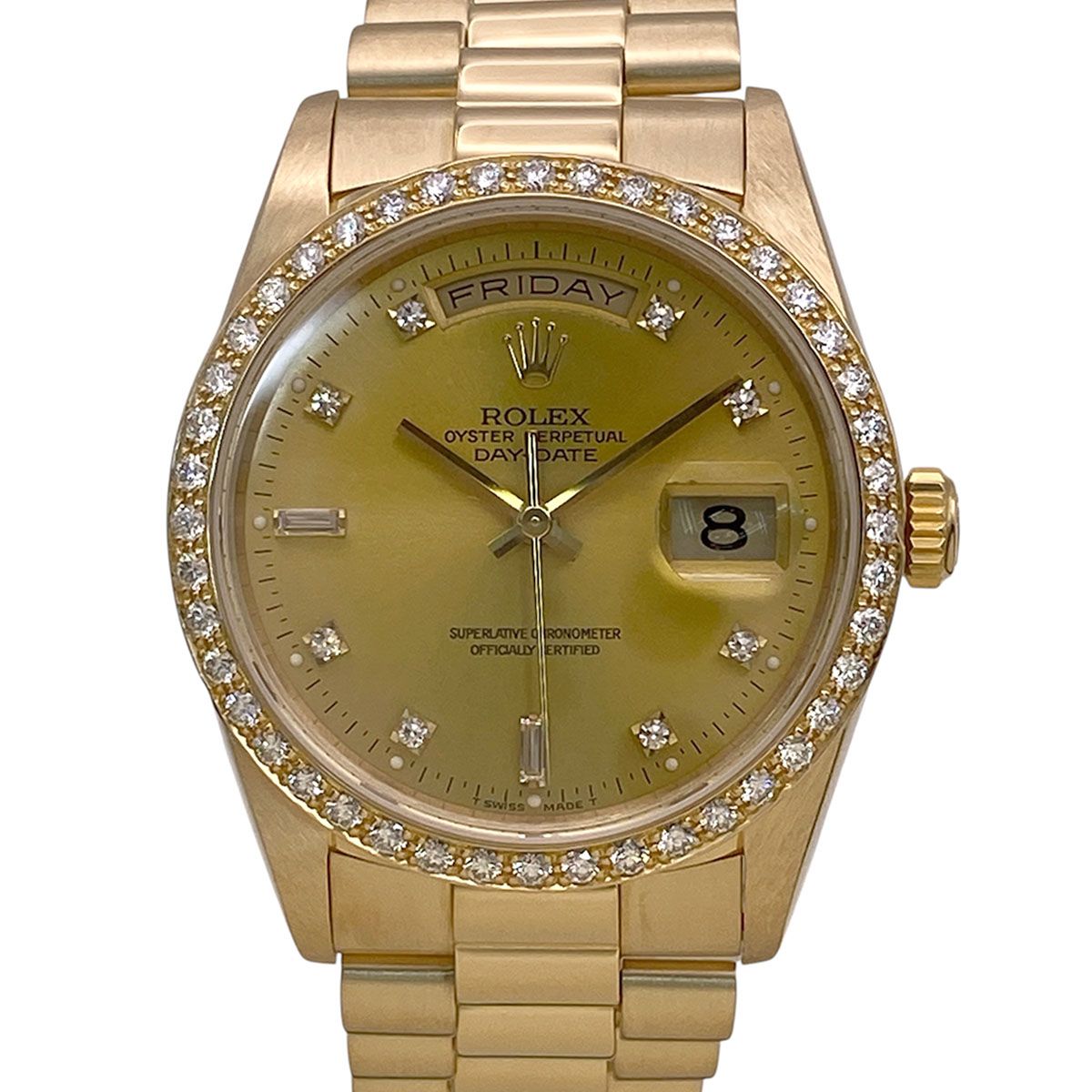 ROLEX ロレックス デイデイト DAY DATE 8Pダイヤ 2Pバケットダイヤ K18YGイエローゴールド R番 腕時計 18348A メンズ K18イエローゴールド ゴールド 中古