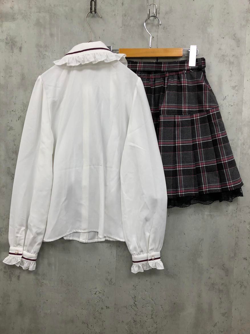 Secret Honey シークレットハニー ロゴ刺繍ネクタイ付ブラウス レースアップヨークプリーツスカート セットアップ size2/ホワイト×グレーチェック ■■◎レディース Secret Honey シークレットハニー ロゴ刺繍ネクタイ付ブラウス レースアップヨークプリーツスカート セットアップ size2/ホワイト×グレーチェック ■■◎レディース