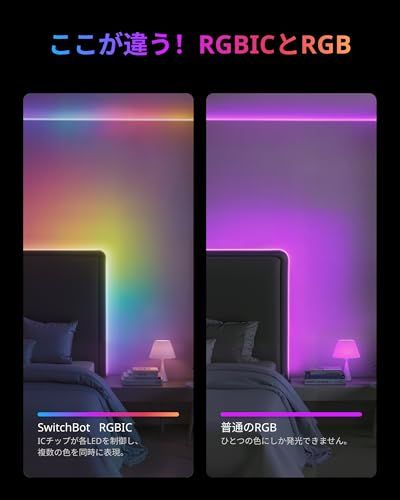 SwitchBot RGBIC LEDテープライト アレクサ Matter対応 - スイッチボット 間接照明 RGB ライト 1600万色 高輝度 電球色 昼白色 昼光色 マルチカラー 無段階 調光調色 Wi-Fi Bluetoothに対応 6c4fac7a