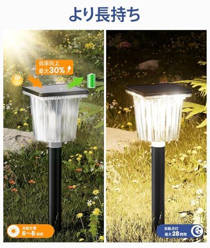 ALFIOT ガーデンライト 屋外 ソーラー 【電球色/昼光色 2色切替】 IP65防水 大面積ソーラーパネル 1200mAh大容量ソーラー充電バッテリー 最大28時間点灯 光センサー 自動点灯/消灯 差し込み式 外構 玄関 アプローチ 足元 e8d46cd7