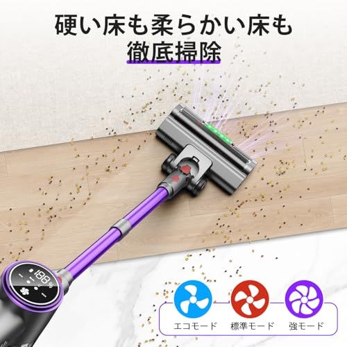 掃除機 コードレス 【2027年先行発売！125kPa 超強力吸引 ADS (AI Dust Sensor) 自立式 60分連続稼働 軽量 LED液晶ディスプレイ 革新版グリーンLEDライト】コードレス 掃除機 サイクロン 絡まないヘッド 伸 dc2f8039