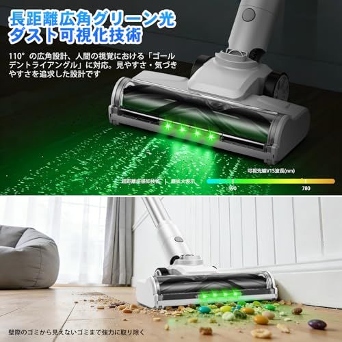 掃除機 コードレス【2026衝撃のデビュー！業界革新！320Kpa超強力吸引・50分連続稼働・自立式・革新版グリーンLEDライト・LED液晶ディスプレイ】2WAY コードレス掃除機 3段吸引力 低騒音 軽量 サイクロン 絡まないヘッド 伸縮パ ec281483