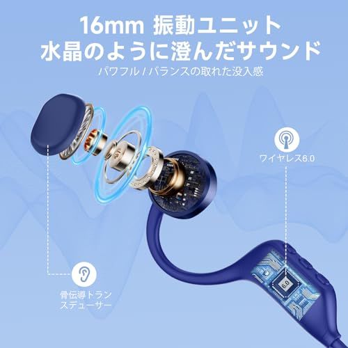 IFECCO 骨伝導イヤホン IP67防水 こつでんどう イヤホン - ワイヤレス ランニング ながら聴き 耳を塞がない 10時間連続再生 物理ボタン 急速充電 スポーツ/デスクワーク/アウトドア（青み）″mn df60ac84