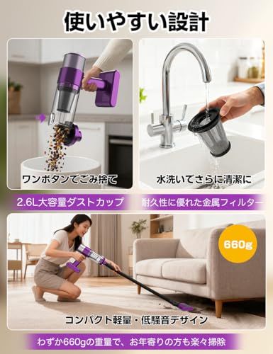 掃除機 コードレス【2026改良進化モデル】28000pa超強力吸引 軽量 コードレス掃除機 Type-C usb充電式 LEDライト付 スティッククリーナー ハンディークリーナー そうじき 車用そうじき HEPA多重濾過 多種類ノズル 省エ 0365357e