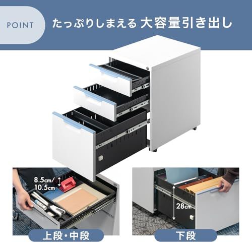 タンスのゲン デスクワゴン 3段 鍵付き キャスター付 完成品 サイドワゴン オフィスワゴン おしゃれ 77400011(96915)″mn 43b2a449