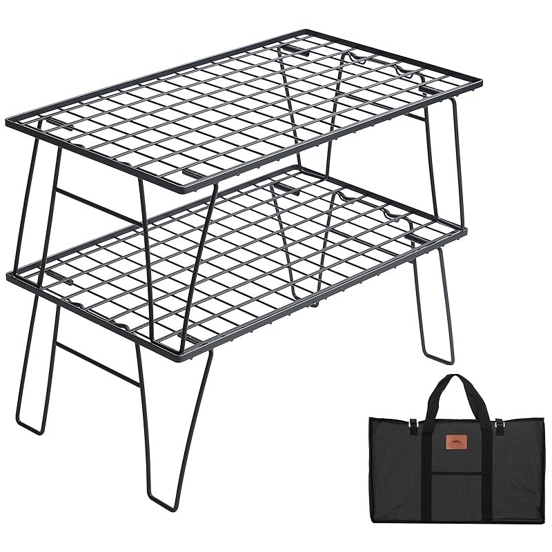 キャンピングムーン(CAMPING MOON) フィールドラック メッシュ キャンプ用 収納ラック スチール製 2段セット 軽量 薄型 ブラック ケース付き T-235-2T