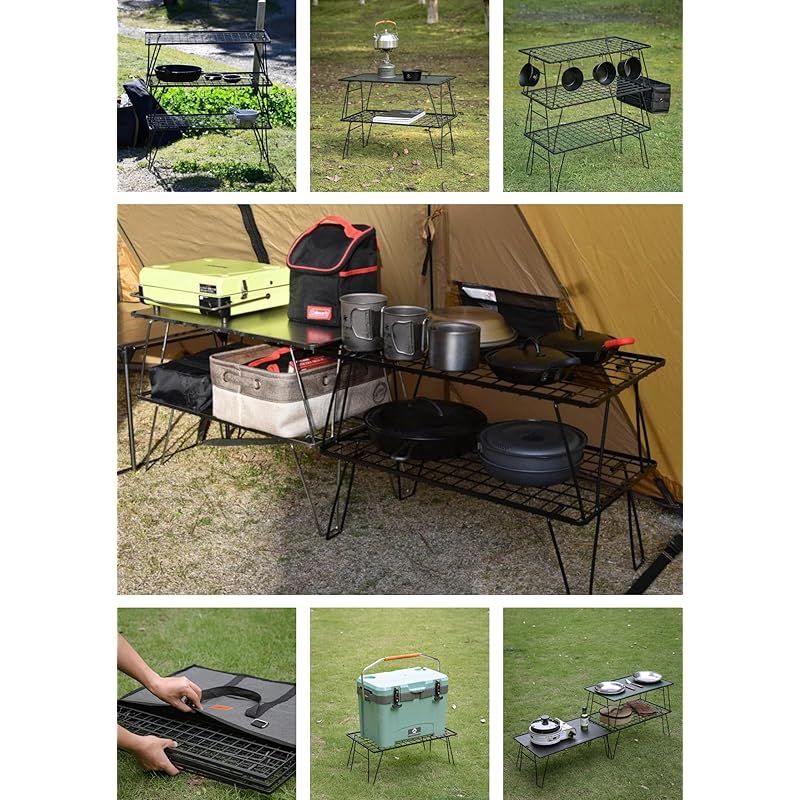 キャンピングムーン(CAMPING MOON) フィールドラック メッシュ キャンプ用 収納ラック スチール製 2段セット 軽量 薄型 ブラック ケース付き T-235-2T キャンピングムーン(CAMPING MOON) フィールドラック メッシュ キャンプ用 収納ラック スチール製 2段セット 軽量 薄型 ブラック ケース付き T-235-2T