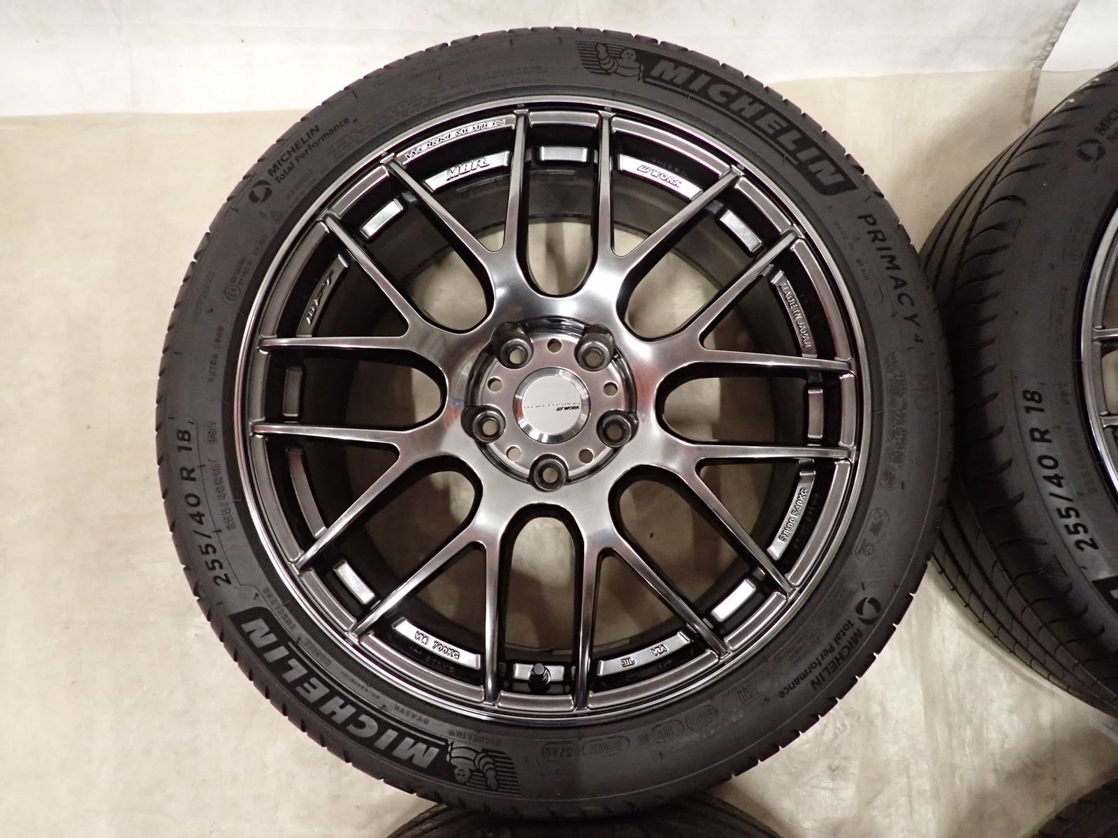 夏4本SET 会社宛送料無料 225/40R18×8.5J 92Y ミシュラン プライマシー4 2021年製 WORK エモーション M8R アルミ 255/40R18 特価 NO,I3946