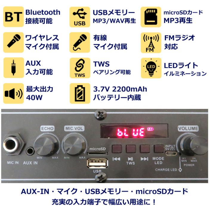 【新品】CICONIA コンパクト LED ポータブルスピーカー CTFE-2040B1 コンパクトLEDパーティースピーカー