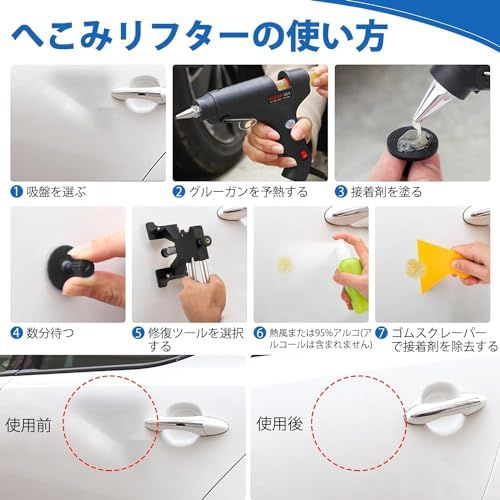 デントリペアツール「ラインボード付き」デントリペアキット 車 凹み 修理 工具 DIY 雹被害 ボディ 凹み修理 塗装が不要 デントリフター スライドハンマー 引っ張り工具 修復工具セット 収納バッグ付きso 93862546