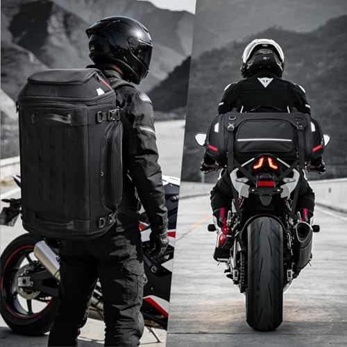 [TOFEMY] バイク用 シートバッグ 型崩れ防止構造 拡張機能 58-73L バイク用 ツーリング 折りたたみ可能 車載バッグ 大容量 バイク リアバッグバックパックに変換可能 PVC防水素材 ツーリングバッグ 折りたたみ収納 レインカバ 2c1e86db